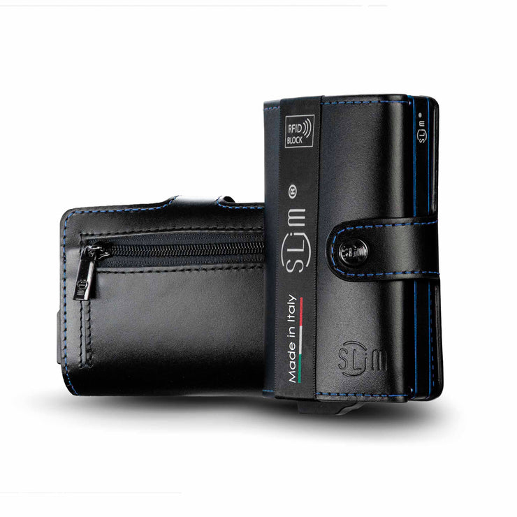 SLim®️ genuine leather blue petroleum multicolour wallet with zip