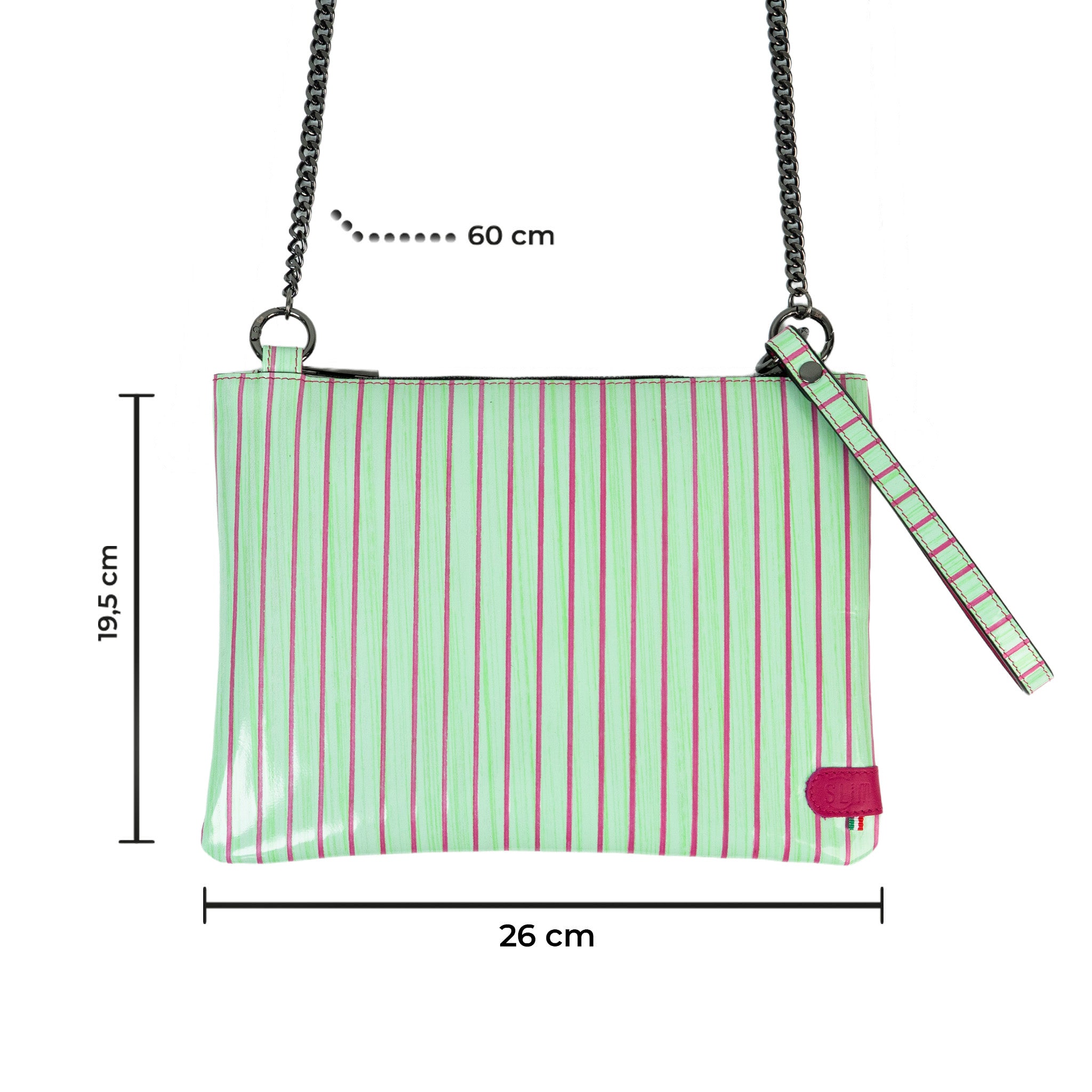 Pochette con Tracolla Vera Pelle Lollipop Verde e Fucsia