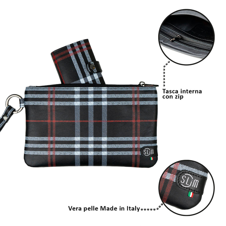 Pochette con Polsiera Vera Pelle Tartan Scozzese