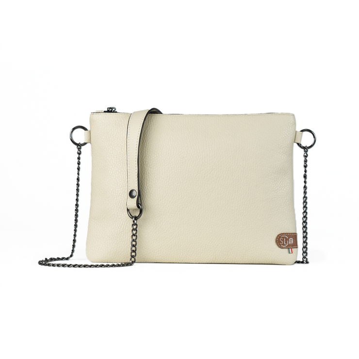 Pochette con Tracolla Vera Pelle Bottalato Beige