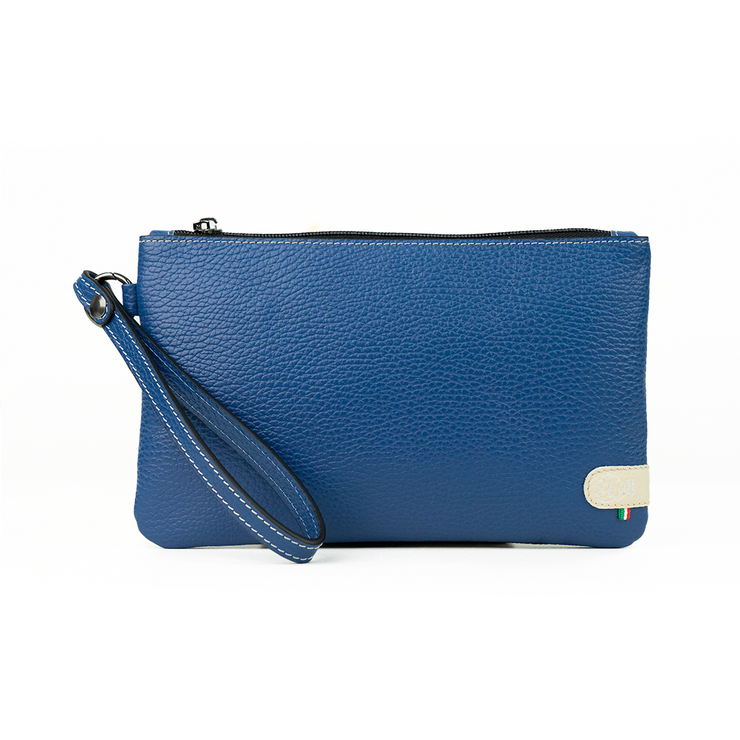 Pochette con Polsiera Vera Pelle Bottalato Blu