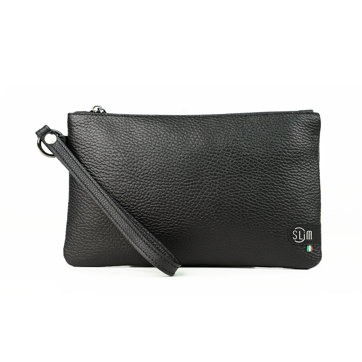 Pochette con Polsiera Vera Pelle Bottalato Nero