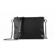 Pochette con Tracolla Vera Pelle Bottalato Nero