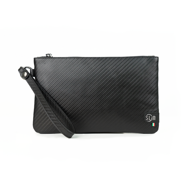 Pochette con Polsiera Vera Pelle Carbon Nero