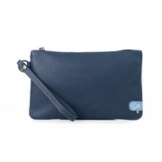 Pochette con Polsiera Vera Pelle Saffiano Blu