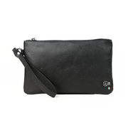 Pochette con Polsiera Vera Pelle Saffiano Nero