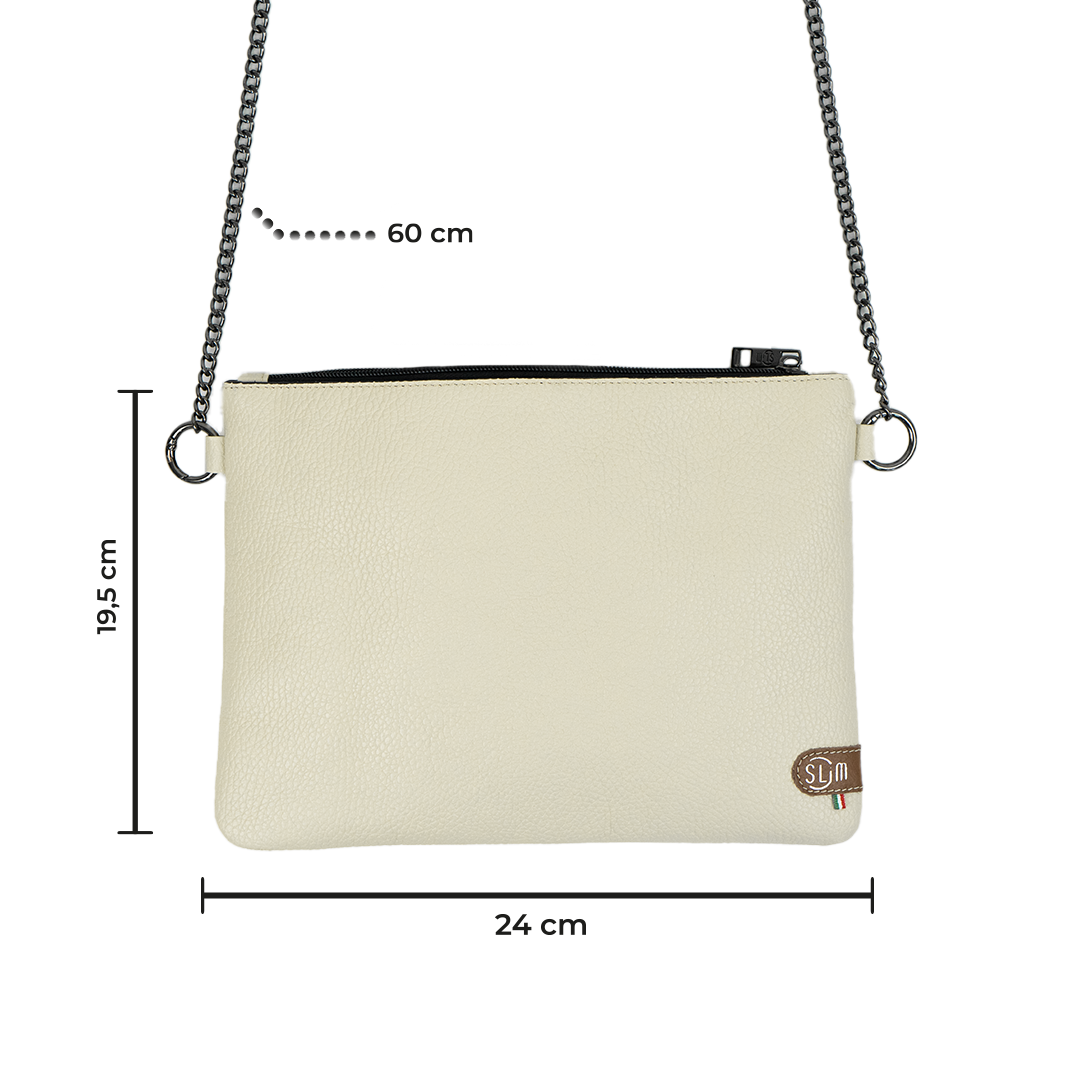 SLim®️ drummed genuine leather clutch bag with shoulder strap beige