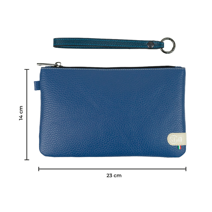 Pochette con Polsiera Vera Pelle Bottalato Blu