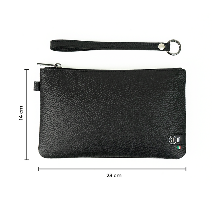 Pochette con Polsiera Vera Pelle Bottalato Nero