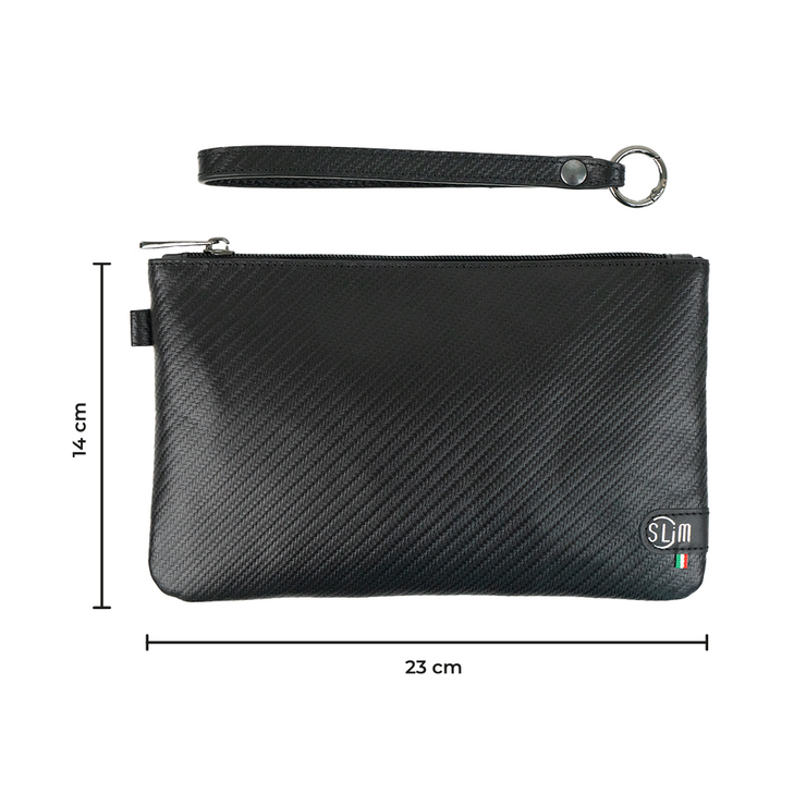 Pochette con Polsiera Vera Pelle Carbon Nero