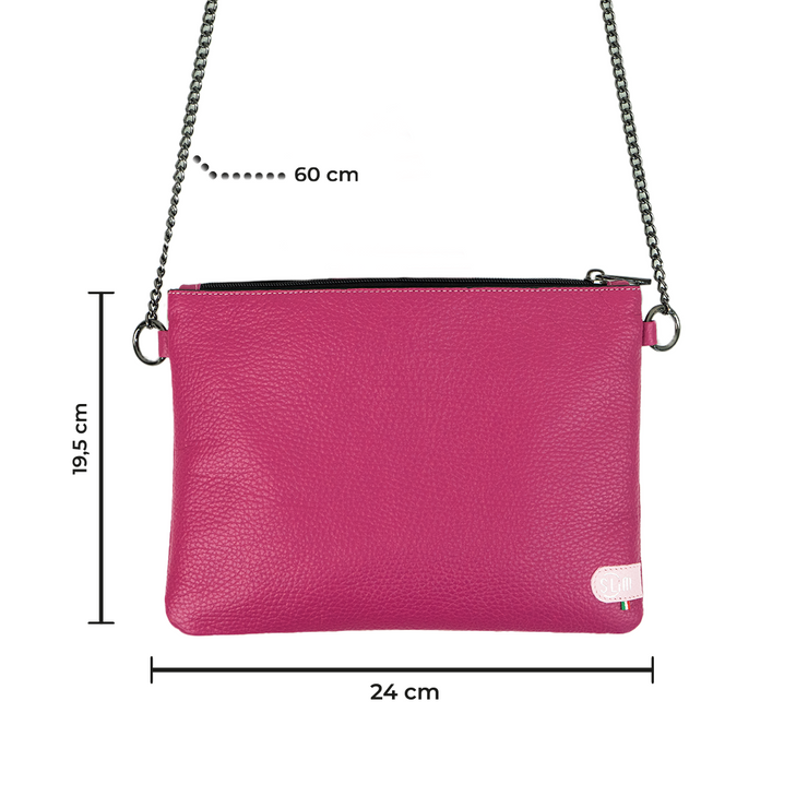 Pochette con Tracolla Vera Pelle Bottalato Fucsia