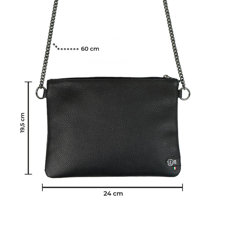 Pochette con Tracolla Vera Pelle Bottalato Nero