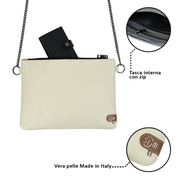 Pochette con Tracolla Vera Pelle Bottalato Beige