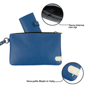 Pochette con Polsiera Vera Pelle Bottalato Blu