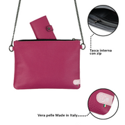 Pochette con Tracolla Vera Pelle Bottalato Fucsia