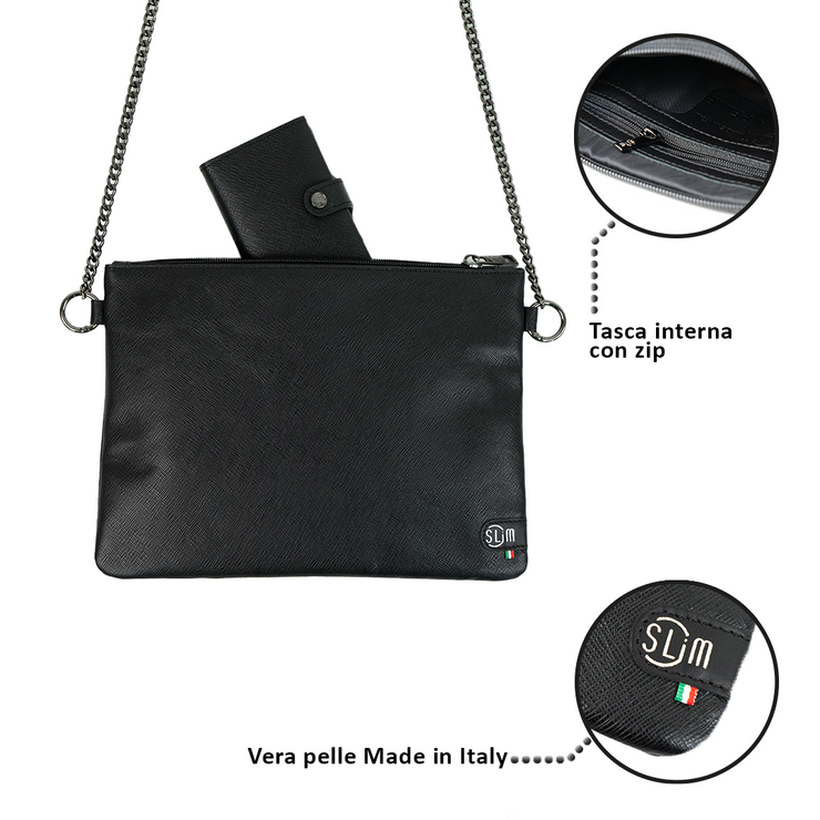 Pochette con Tracolla In Vera Pelle SLim®️