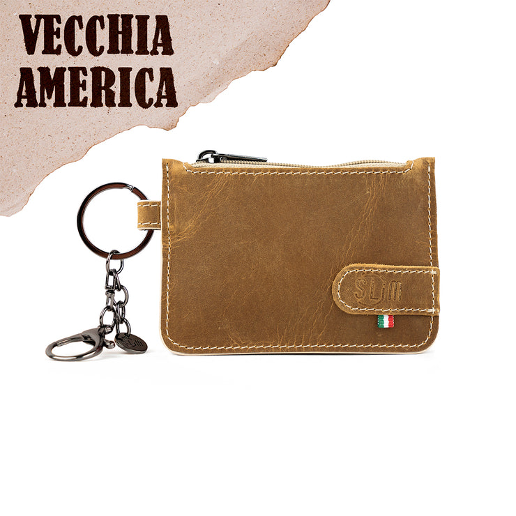 Portachiavi-Portamonete SLim®️ Vera Pelle Crazy Sabbia