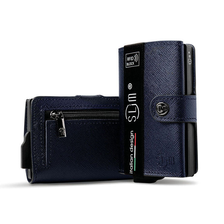 SLim®️ genuine leather blue petroleum multicolour wallet with zip