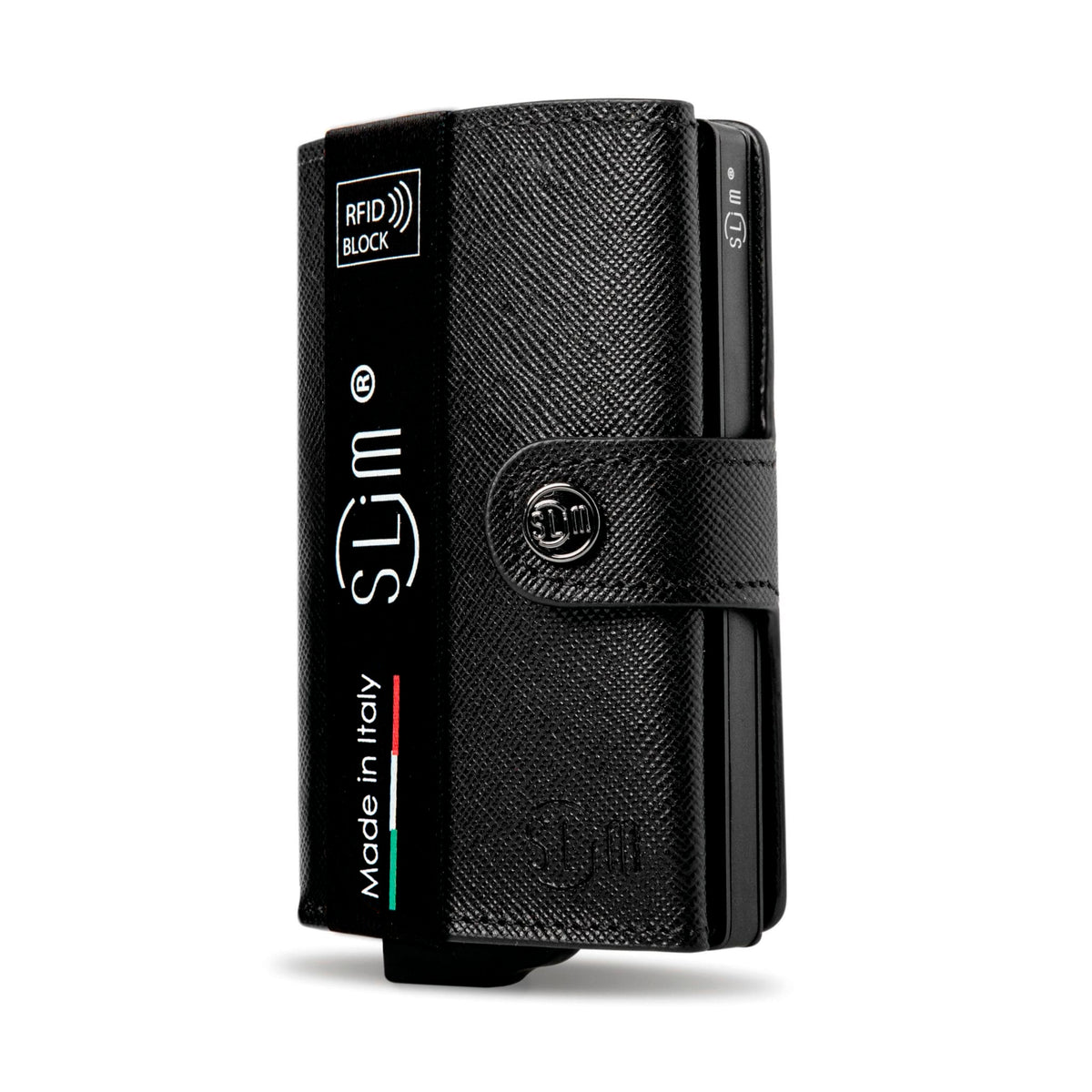 Portacarte Vera Pelle Saffiano Anti Graffio Nero Senza Zip