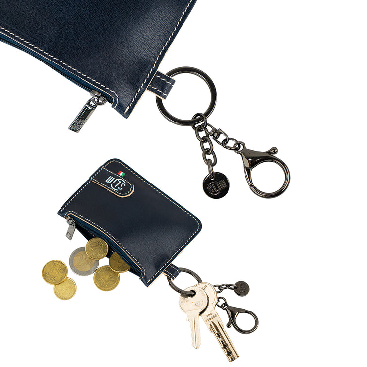SLim®️ Genuine Vegetable Tanned Leather Keychain-Coin Purse in Blue