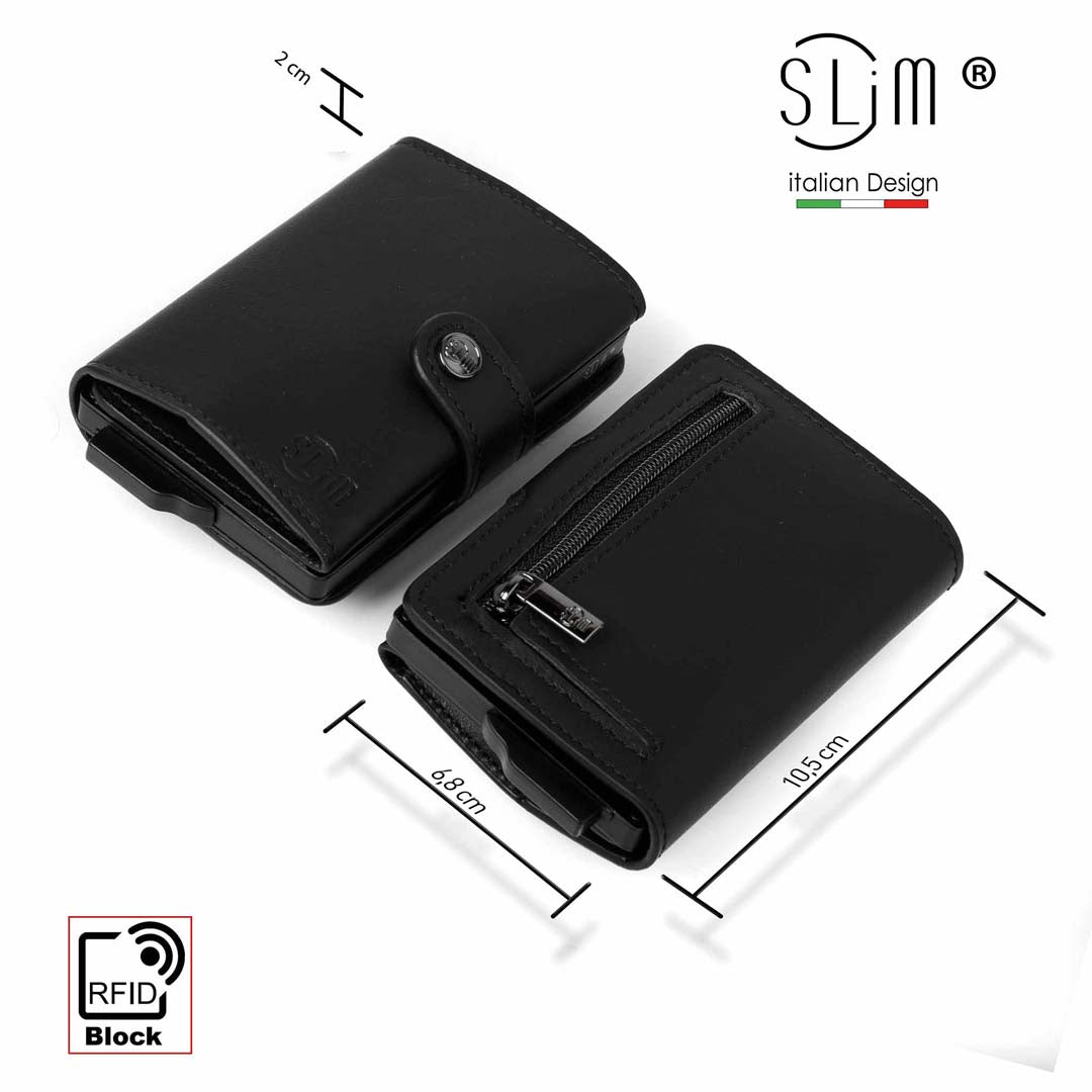 Porta Carte Vera Pelle Nero Con Zip