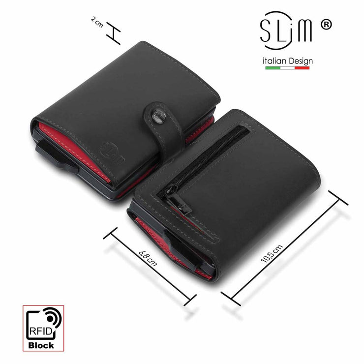 Portacarte RFID Moneyhold - Portafoglio Slim In Pelle Vegana, Anti-Clonazione, Fino A 10 Carte, Nero Carbonio - Foto 3